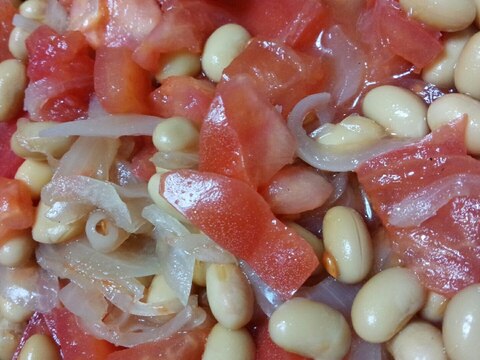 子供でも食べられる☆トマトと玉ねぎと大豆のマリネ